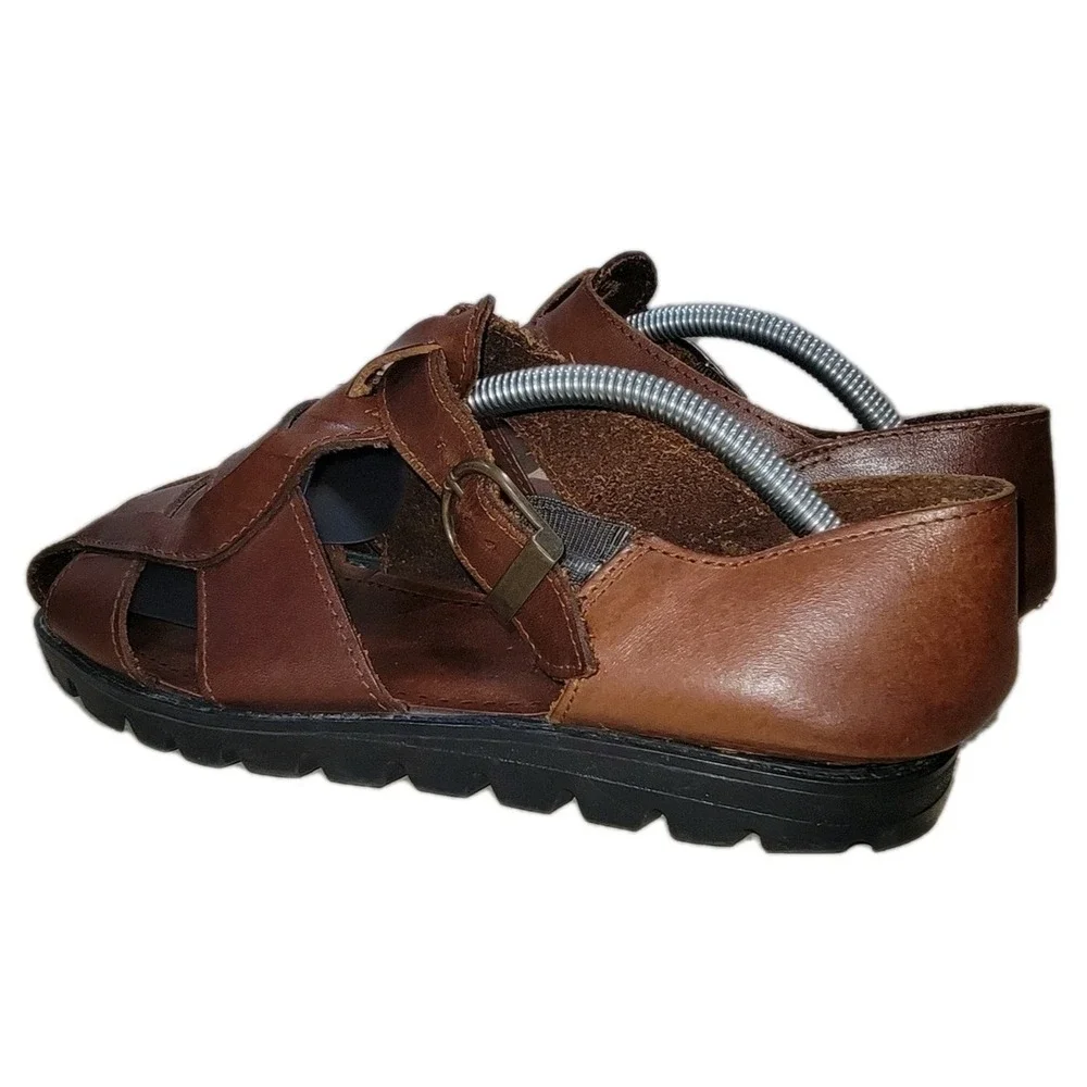 Dockers Mens Leather Fisherman Sandals 9M Brown Made In Italy Vintage Casual